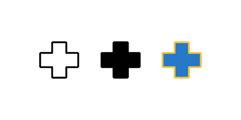 Fototapeta premium Medical Cross Icon Set – Outline, Solid and Color Healthcare Symbol Vector Collection