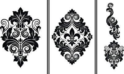 Elegant damask floral ornaments and decorative baroque motifs with symmetrical vintage patterns, ornate vector elements for luxury design projects © Nayan Stock