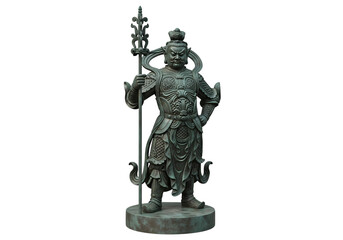 Ancient warrior statue guards with spear in ornate armor