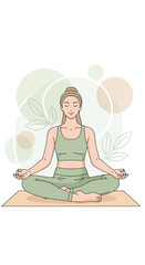 Obraz premium Serene Woman Meditating Calmly In Lotus Pose Illustrating Inner Peace