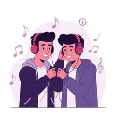 Obraz premium Sharing Music Joyful Friends Listening Together Melodies Flowing