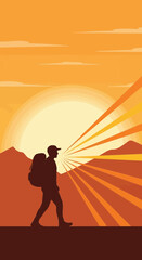 Fototapeta premium Silhouette Hiker Embracing Sunrise Over Mountainous Horizon