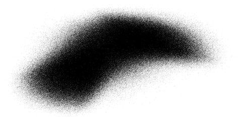 An amorphous black splotch with a spray paint effect. Features a dense, dark core that fades into a fine, grainy mist with soft, irregular edges.