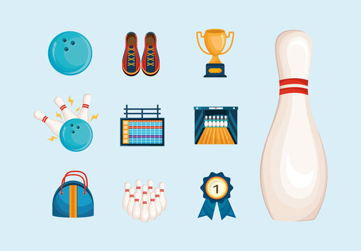 Bowling Flat Illustration Set