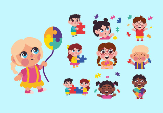 Autism Persons Illustration Set