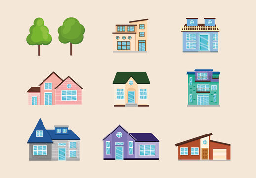 House Facades Illustration Set