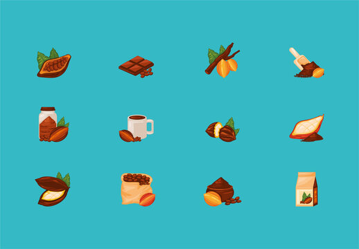 Cocoa Food Chocolate Illustration Set