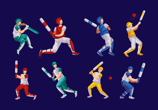 Cricket Players Illustration Set