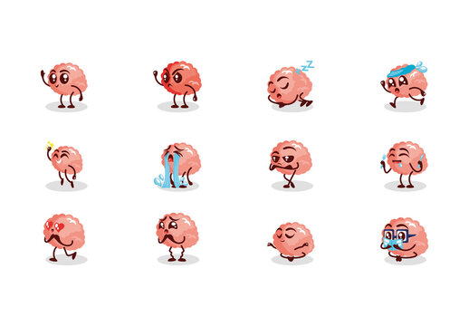 Cute Cartoon Brain Characters Illustration Design Set
