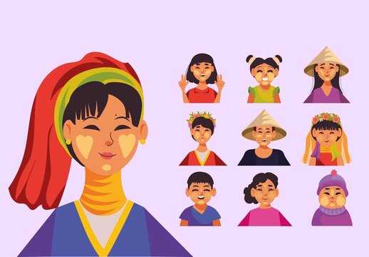 Myanmar Thanaka Illustration Set