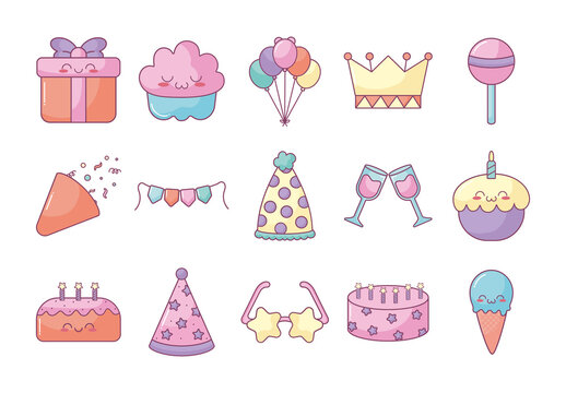 Cute Party Icons Set