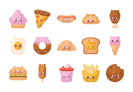 Cute Snack Kawaii Illustration Set