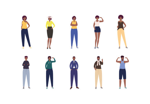 Diverse People Afro Illustration Set