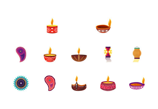 Diwali Lamp Illustration Set