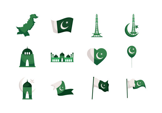 Pakistan Symbols Illustration Set