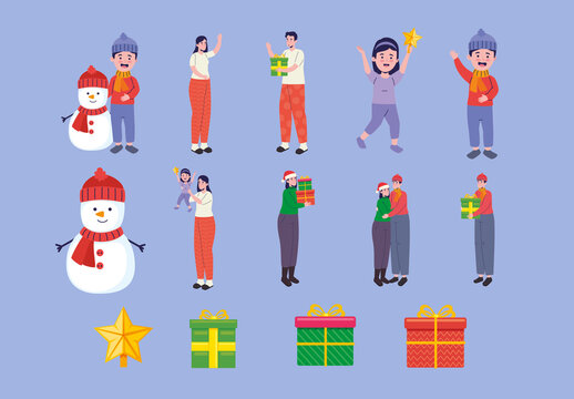 Christmas Family Illustration Set
