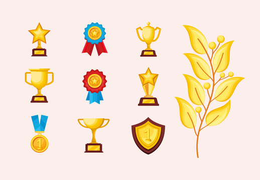 Golden Award Flat Illustration Design Set