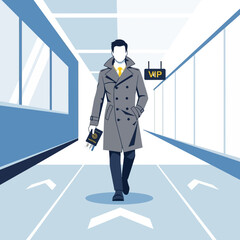 Fototapeta premium Stylish Traveler Navigating Airport Corridor Holding Passport with VIP Access Signage