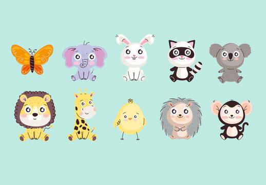 Kawaii Baby Animals Illustration Set
