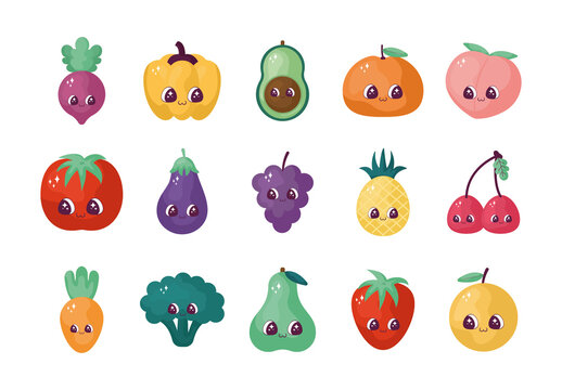 Kawaii Fruit and Veggies Illustration Set