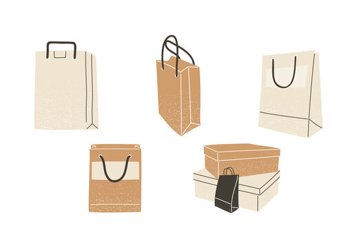 Kraft Paper Shopping Packaging Illustration Set