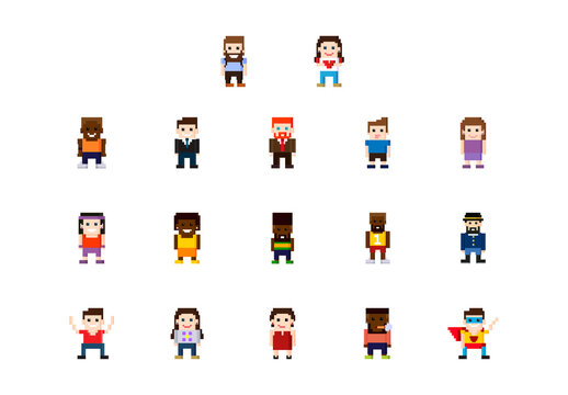 Pixel Human Characters Illustration Set