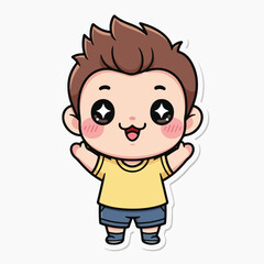 Obraz premium Cute cartoon boy with brown hair and yellow shirt