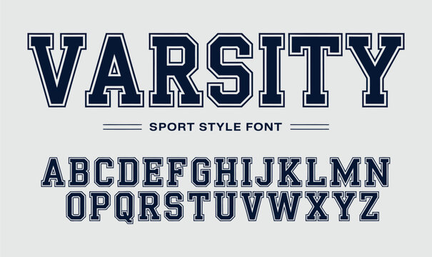 Varsity Sport Style Alphabet Set with Bold Navy Blue Slab Serif Athletic Typography for Team Jersey Design