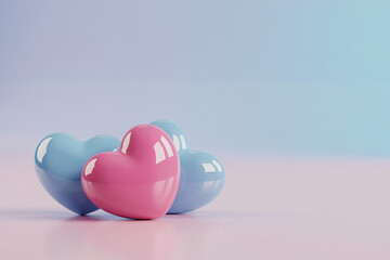 Hearts in Pastel Colors with Soft Focus and Reflection for Valentines Day