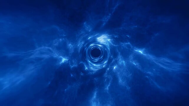 Abstract blue vortex tunnel animation. Represents concepts of travel, exploration, and the unknown in a digital universe