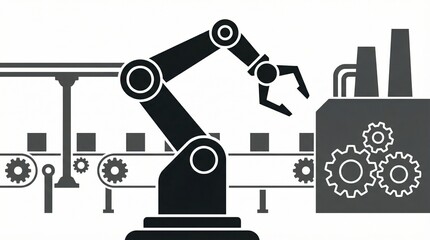 Fototapeta premium Industrial robotic arm operating on an assembly line a flat vector illustration depicting factory automation production and modern manufacturing technology