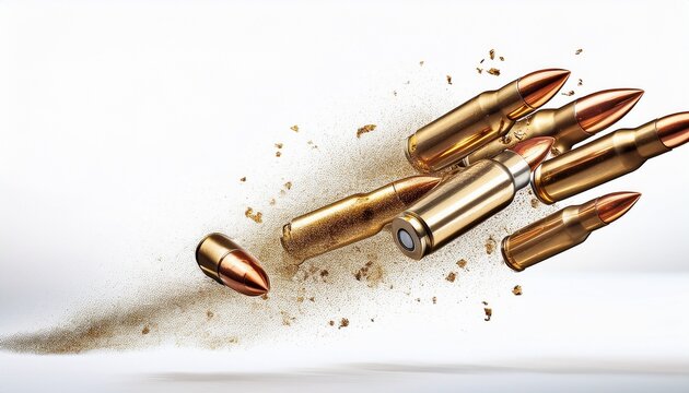 falling bullets flying shells isolated on a white background