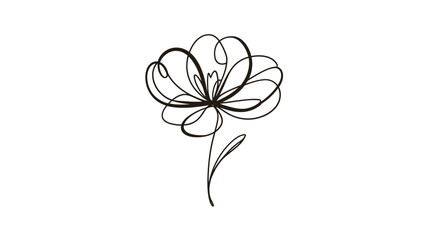 Delicate line art illustration of a single blooming flower on a white background