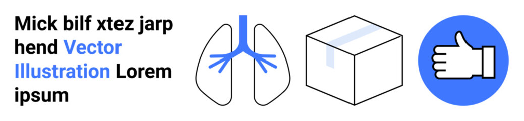 Obraz premium Health education, logistics, medical studies, respiratory health, product packaging, approval ratings. Lung diagram with airways, box thumbs-up icon. Respiratory health and logistics concept