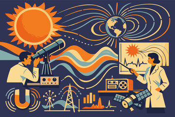 Obraz premium Scientists researching space weather impact on earth's geomagnetic field and solar activity
