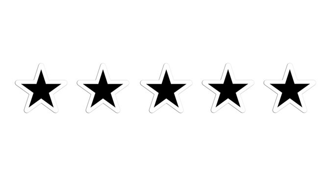 five black stars in horizontal line symbol representing perfect rating quality evaluation customer feedback review grading excellence top tier performance vector png transparent background