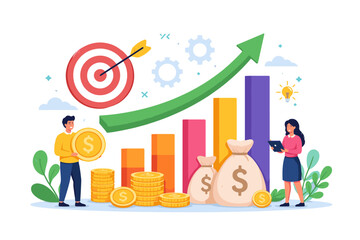 Fototapeta premium Business growth and financial success with rising charts and money bags