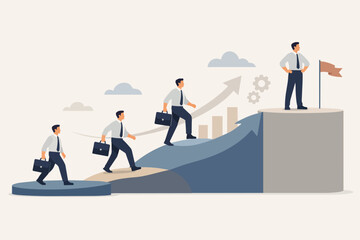 Fototapeta premium Businessmen progressing uphill, reaching success and leadership goals