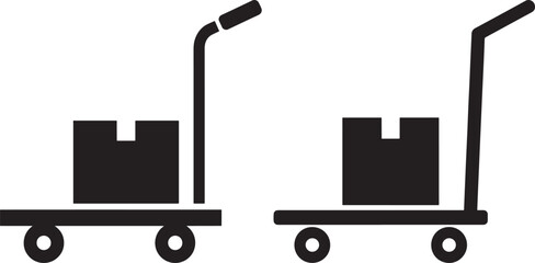 Obraz premium Vector icons of two hand trucks or trolleys loaded with boxes, representing logistics, delivery, and moving services.