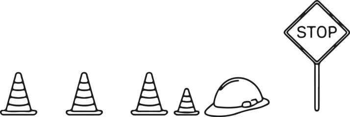 Work Zone Essentials Outline A straightforward title highlighting the common tools found in a construction area.