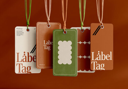 Hanging Label Tags Mockup Set with Five Overlapping Cards