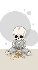 Whimsical Skeleton Baby Enjoying Snacks In A Quirky And Adorable Artistic Scene