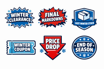 Winter sale and clearance labels vector collection for end of season discount