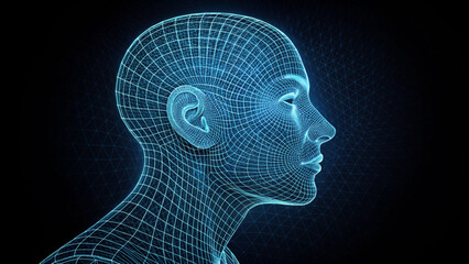 Obraz premium : 3D Wireframe Human Head Technology Concept