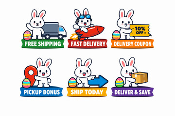 Easter bunny delivering holiday packages and offering express shipping coupons