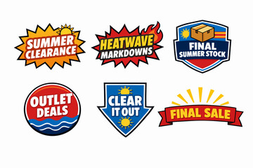 Summer sales and promotional banners for clearance, heatwave markdowns, and outlet deals