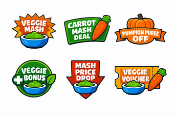 Naklejka premium Vegetable puree promotion badges offering deals, vouchers, bonuses, and price drops