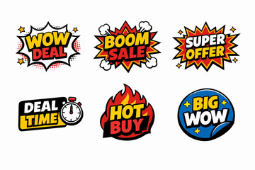 Pop art style comic bubbles with various sale and offer messages for promotion
