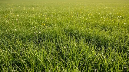 Obraz premium Lush Green Meadow with Scattered Wildflowers in Sunlight