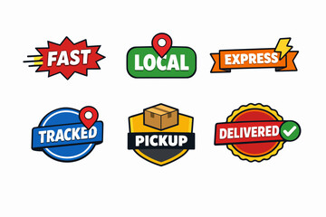 Naklejka premium Set of badges representing concepts for parcel shipping, logistics, and delivery services